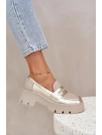 Kožené Dámské Mokasíny Na Platformě A Plochém Podpatku Panteří Zazoo 20191 Zlaté