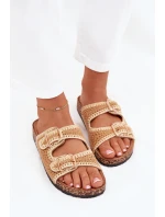 Háčkované dámské pantofle se zlatými sponami Camel Fenira Háčkované dámské pantofle se zlatými sponami Camel Fenira