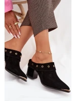 Semišové dámské kožené boty na podpatku D&A CR61-3059 Černé