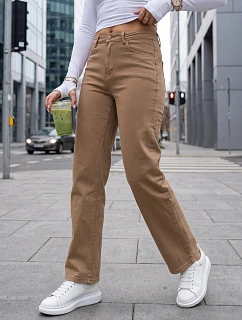Dámské džíny s vysokým pasem a pravidelným střihem v kamelové barvě FashionStreet UY3095