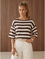 Dámský oversize svetr s hnědo-bílými pruhy FashionStreet MY2607 Dámský oversize svetr s hnědo-bílými pruhy FashionStreet MY2607