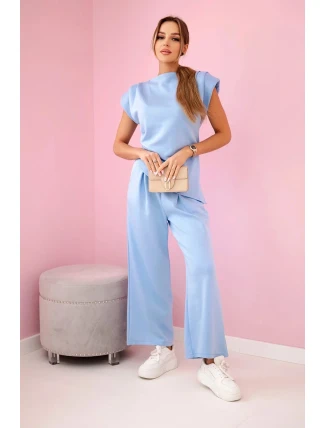 Komplet asymetrická halenka + kalhoty modrý