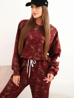 Dámská oversize souprava z viskózy s prodlouženou mikinou a efektem praní bordó