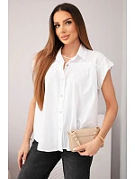 Dámská bavlněná košilová halenka s krajkou a krátkým rukávem bílá