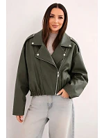 Dámská křiváková bunda z ekokůže na zip khaki