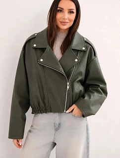 Dámská křiváková bunda z ekokůže na zip khaki