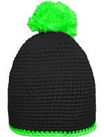 Daiber MB 7964 Háčkovaná čepice s kontrast. lemem a bambulí 03.7964 black/neon green Daiber MB 7964 Háčkovaná čepice s kontrast. lemem a bambulí 03.7964 black/neon green