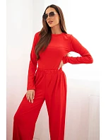 Dámský viskózový komplet s blůzkou a širokými kalhotami červený Dámský viskózový komplet s blůzkou a širokými kalhotami červený