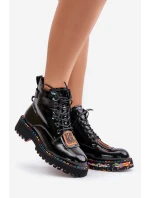 Lakované Botky Traperky Dámské Na Zip Kožené Artiker 55C0517 Černé