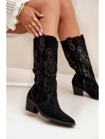 Semišové dámské kovbojky na podpatku Karira – černé