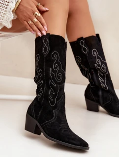 Semišové dámské kovbojky na podpatku Karira – černé