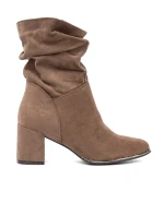 Módní dámské Ciemnobeżowy  kotníčkové boty na širokém podpatku