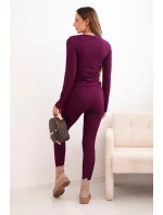 Dámská bavlněná souprava s dlouhým rukávem a legínami švestková