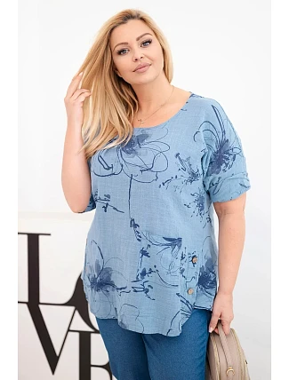 Dámská bavlněná halenka Plus Size s krátkým rukávem a kapsou džínová