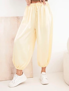 Dámské široké kalhoty s gumou v pase a zavazováním ve stylu aladinek žluté