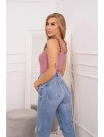 Tmavě růžová nařasená halenka bez ramínek