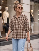 Dámská kostkovaná košile s bavlnou, hnědá, FashionStreet DY0494