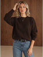 Dámský oversize svetr s vlnou, čokoládová barva, FashionStreet MY2650