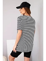 Dámský viskózový pruhovaný komplet s krátkým rukávem a šortkami černý
