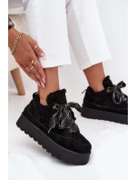 Šněrovací dámské sněhule na platformě vyhřívané kožešinou Černé Tavelle