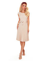 LILA - Béžové dámské plisované šaty s krátkými rukávy 311-10