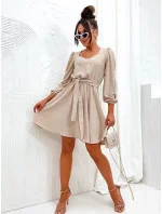 Elegantní béžové šaty s rozšířenou spodní částí (8249)