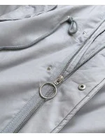 Šedá bavlněná dámská zimní bunda parka s přírodní péřovou výplní (7085)