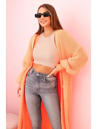 Dlouhý svetr kardigan neonově oranžový Dlouhý svetr kardigan neonově oranžový