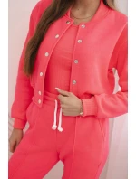 Dámská bavlněná 3-dílná souprava s mikinou, topem a tepláky růžový neon Dámská bavlněná 3-dílná souprava s mikinou, topem a tepláky růžový neon