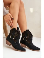 Zamszowe Botki Kowbojki Ażurowe Na Obcasie Zazoo 2994 Czarne