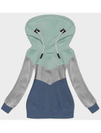 Mátovo-šedo-tmavě modrá hrubší dámská trojbarevná mikina (2303) Mátovo-šedo-tmavě modrá hrubší dámská trojbarevná mikina (2303)
