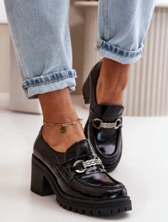 Zazoo 20175 Lakované Polobotky Dámské Na Podpatku Přírodní Kůže Černé