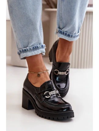 Zazoo 20175 Lakované Polobotky Dámské Na Podpatku Přírodní Kůže Černé