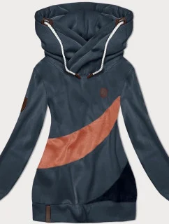 Šedomodro-broskvová hrubší dámská mikina s pruhy (2302)