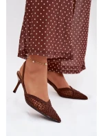 Kožené sandály s pletením na jehle hnědé Hanelis