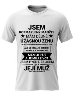 Pánské bavlněné tričko s potiskem - JSEM ROZMAZLENÝ MANŽEL - bílé 