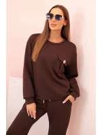 Komplet dámský máslový mikina a kalhoty s gumou hnědý