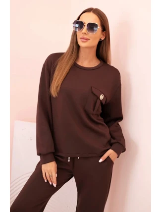 Komplet dámský máslový mikina a kalhoty s gumou hnědý