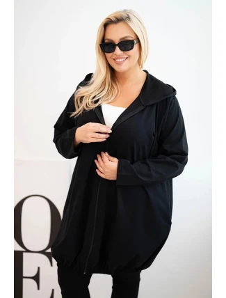 Dámská mikina Plus Size bavlněná s kapucí a zipem černá