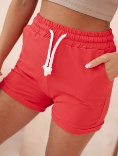 Dámské bavlněné šortky s gumou a vázáním v pase malinové
