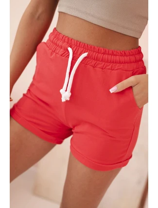 Dámské bavlněné šortky s gumou a vázáním v pase malinové