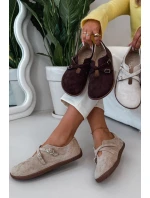 Kožené semišové polobotky Barefoot Dámské s pásky Zazoo N1271 béžové