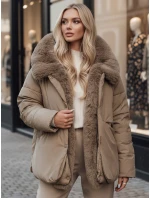 LUNAVI dámská prošívaná zimní bunda s kožešinou světle béžová FashionStreet TY4665z