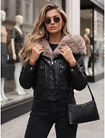 Dámská zimní kožená bunda s kožešinou, černá, FashionStreet TY5978 Dámská zimní kožená bunda s kožešinou, černá, FashionStreet TY5978