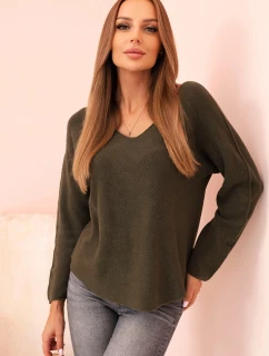Dámský svetr z viskózy s výstřihem do V tmavě khaki