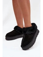 Kožené semišové sněhule dámské s kožešinou Černé Mivelle