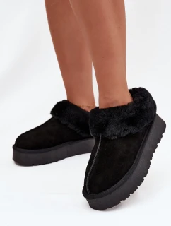 Kožené semišové sněhule dámské s kožešinou Černé Mivelle