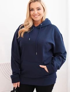Dámská mikina s kapucí a klokaní kapsou Plus Size bavlněná modrá