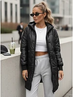 Dlouhá dámská prošívaná bunda s kapucí, černá, FashionStreet TY5809 Dlouhá dámská prošívaná bunda s kapucí, černá, FashionStreet TY5809