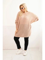 Svetr dámský Plus Size s moherem pončo pudrově růžový